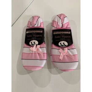 The Original Skidders Women's Satin Slippers PINK STRIPE SIZE SMALL 2 Pair
